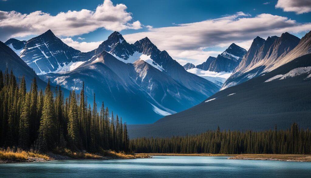 Towering peaks in Jasper National Park